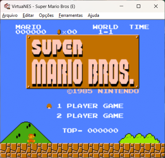Screenshot de Super Mario Bros. rodando no VirtuaNES
