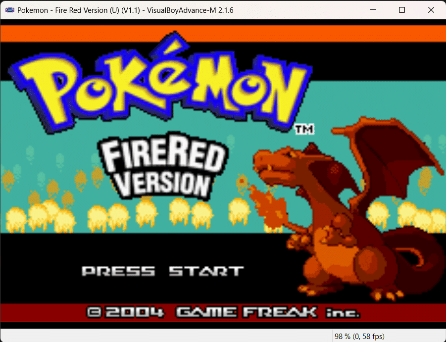 Imagem do Visual Boy Advance rodando Pok&eacute;mon Fire Red no PC