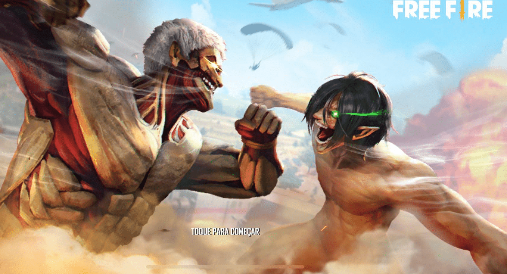 Imagem do crossover entre Shingeki no Kyojin e Free Fire, gerando nicks para Free Fire. (Divulga&ccedil;&atilde;o / Internet)