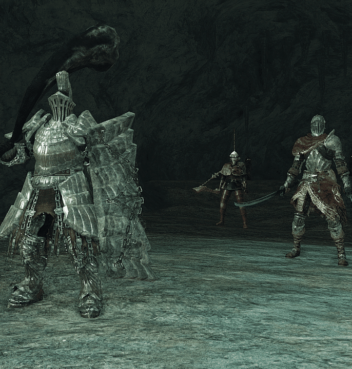 Imagem do trio de chefes de Dark Souls 2 "Ladra de T&uacute;mulo Aflita, Antigo Soldado Varg, Cerah o Velho Explorador". (Divulga&ccedil;&atilde;o / Internet)