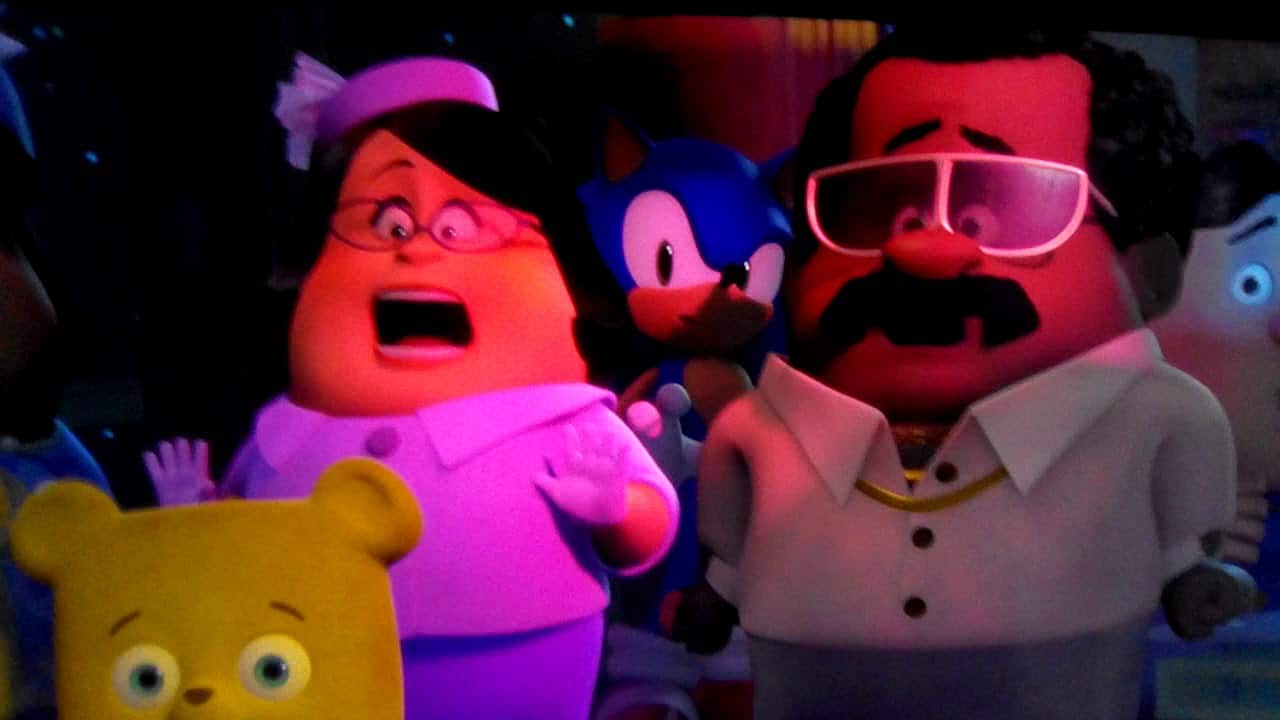 Imagem ilustrativa do personagem Sonic junto dos personagens do filme Detona Ralph. (Divulga&ccedil;&atilde;o / Internet)