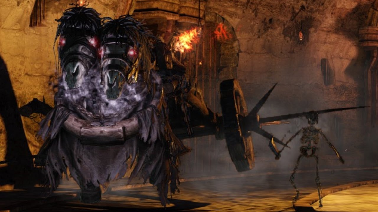 Foto da cutscene de dos chefes de Dark Souls 2, o Biga do Carrasco. (Divulga&ccedil;&atilde;o / Internet)