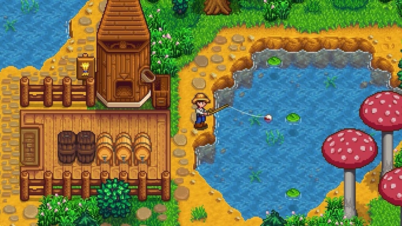 Imagem de um jogador pescando em Stardew Valley. (Divulga&ccedil;&atilde;o / Internet)
