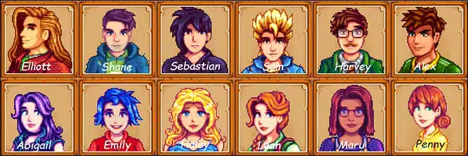 Imagem de todos os personagens "cas&aacute;veis" de Stardew Valley. (Divulga&ccedil;&atilde;o / Internet)
