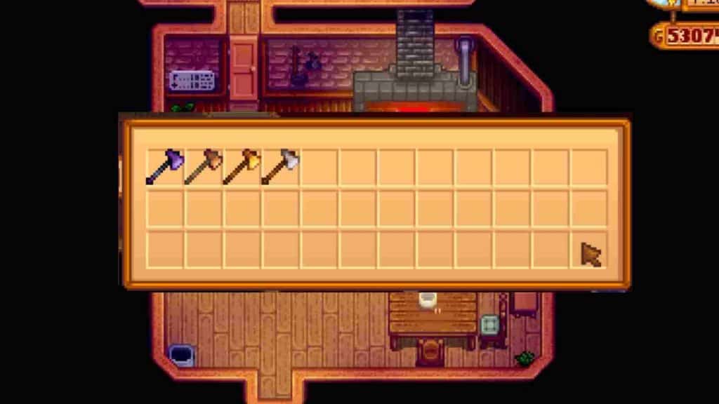 Imagem ilustrativa das evolu&ccedil;&otilde;es do machado em Stardew Valley. (Divulga&ccedil;&atilde;o / Internet)