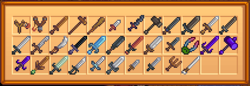 Imagem da variedade de armas obten&iacute;veis em Stardew Valley. (Divulga&ccedil;&atilde;o / Internet)