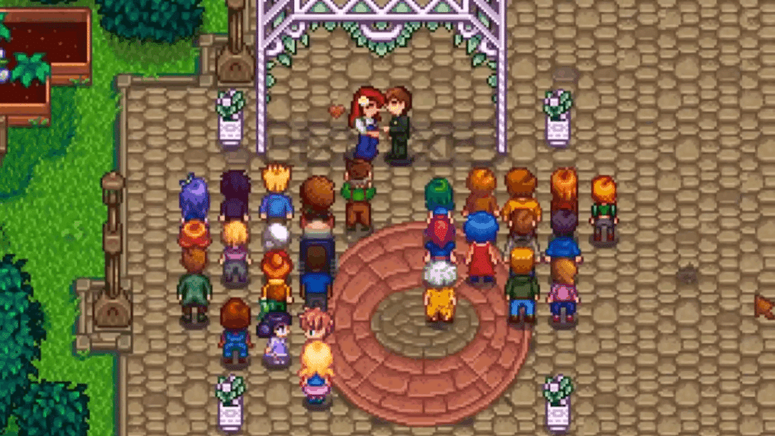 Foto ilustrativa de dois jogadores se casando em Stardew Valley. (Divulga&ccedil;&atilde;o / Internet)