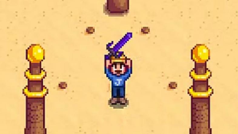 Imagem de um jogador coletando a Espada da Gal&aacute;xia em Stardew Valley. (Divulga&ccedil;&atilde;o / Internet)