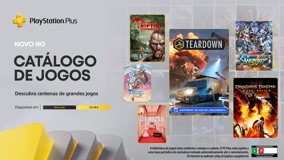 Imagem promocional do Cat&aacute;logo de Jogos de Novembro de 2023 na PlayStation Plus Extra e Deluxe