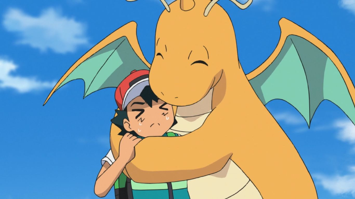 Foto ilustrativa do Pok&eacute;mon Dragonite com o treinador Ash Ketchum. (Divulga&ccedil;&atilde;o / Internet)