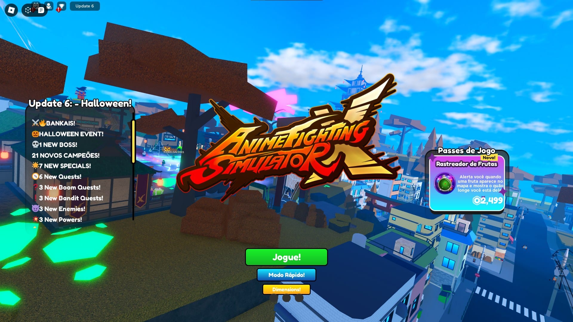 Imagem do menu principal de Anime Fighting Simulator. 