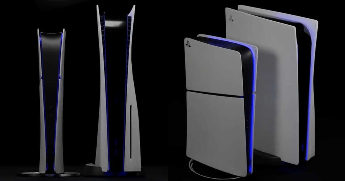 Imagem promocional de compara&ccedil;&atilde;o do PlayStation 5 com o PlayStation 5 Slim