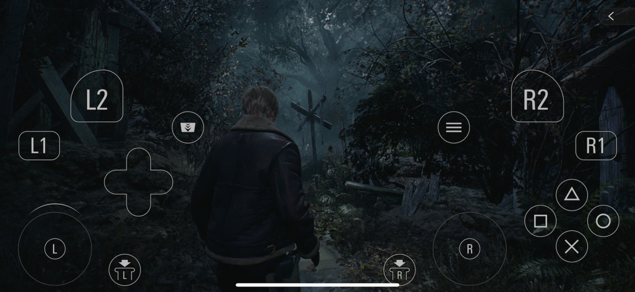 Screenshot de Resident Evil 4 Remake rodando no iPhone 15 Pro