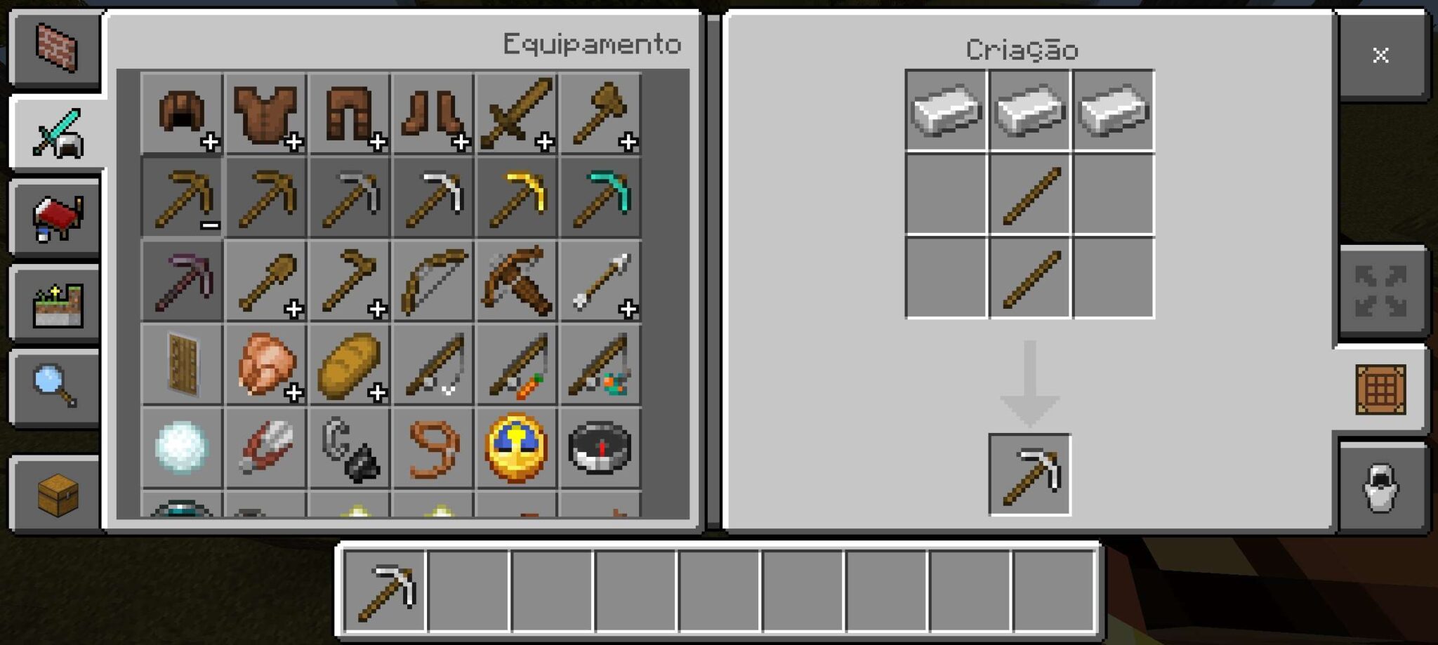 Foto da interface do jogo Minecraft, sendo relacionada ao tema Picareta Minecraft. (Divulga&ccedil;&atilde;o / Internet)