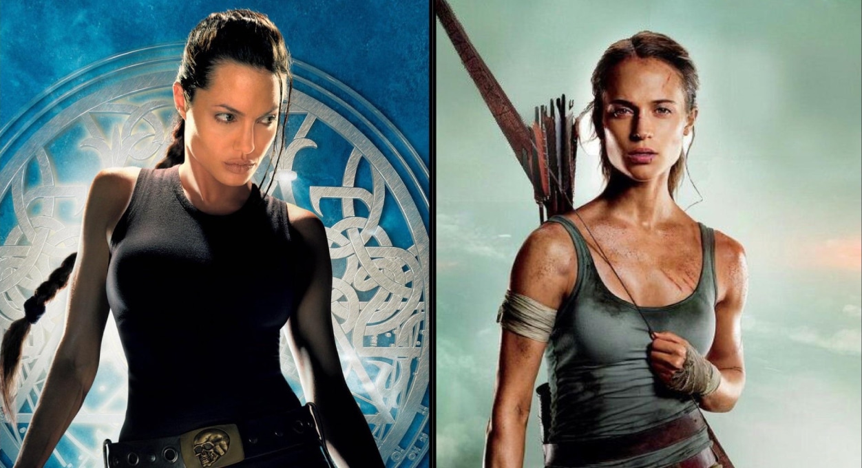 Imagem de Angelina Jolie e Alicia Vikander como Lara Croft em adapta&ccedil;&otilde;es de Tomb Raider