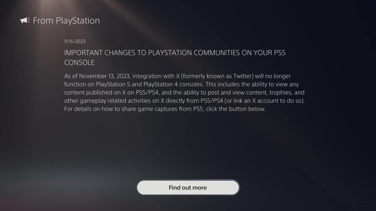 Print da nota de an&uacute;ncio do fim do suporte ao Twitter em consoles PlayStation