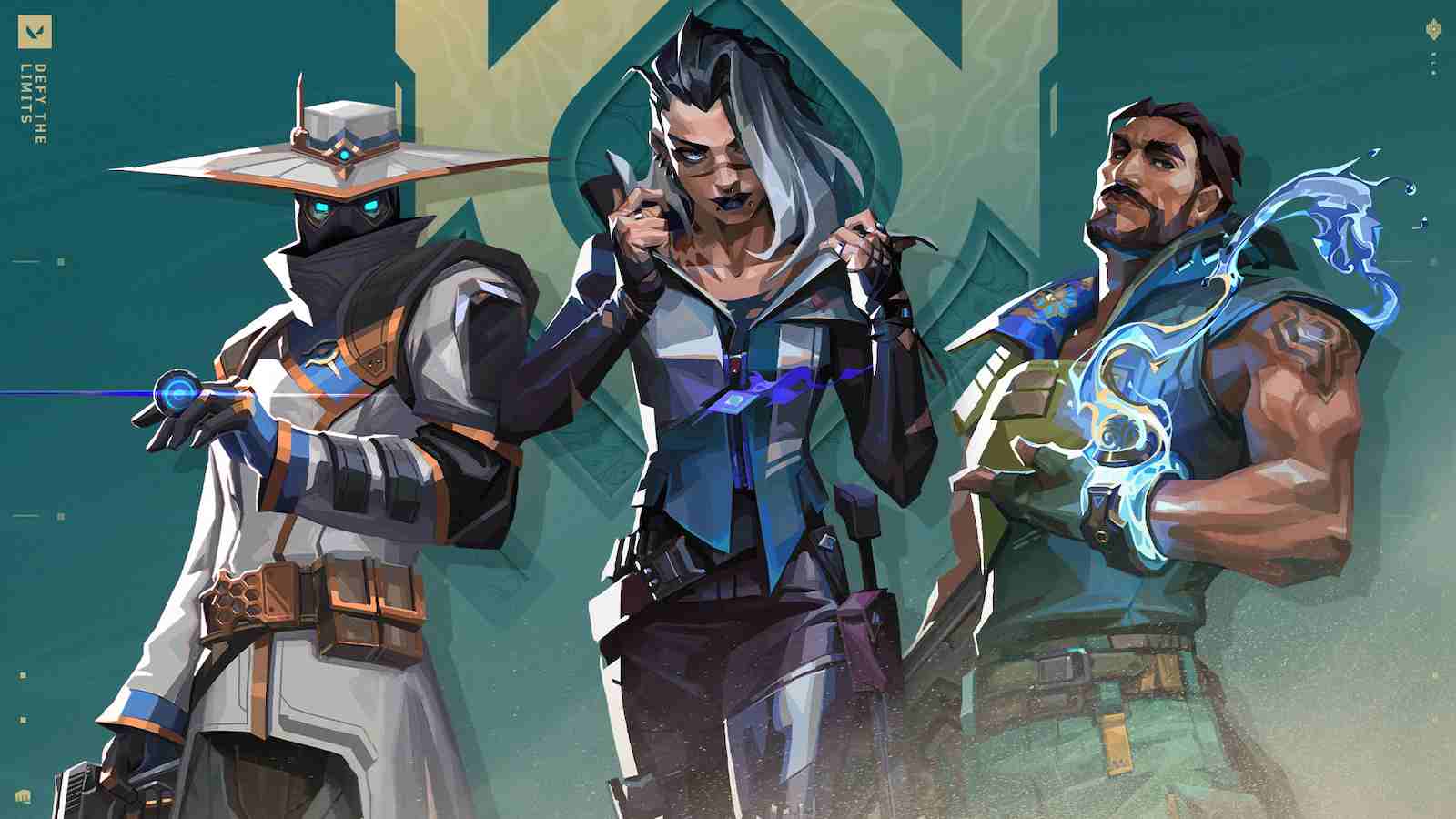 Foto oficial dos seguintes personagens de Valorant: Cypher, Fade e Harbor. (Divulga&ccedil;&atilde;o / Riot Games)