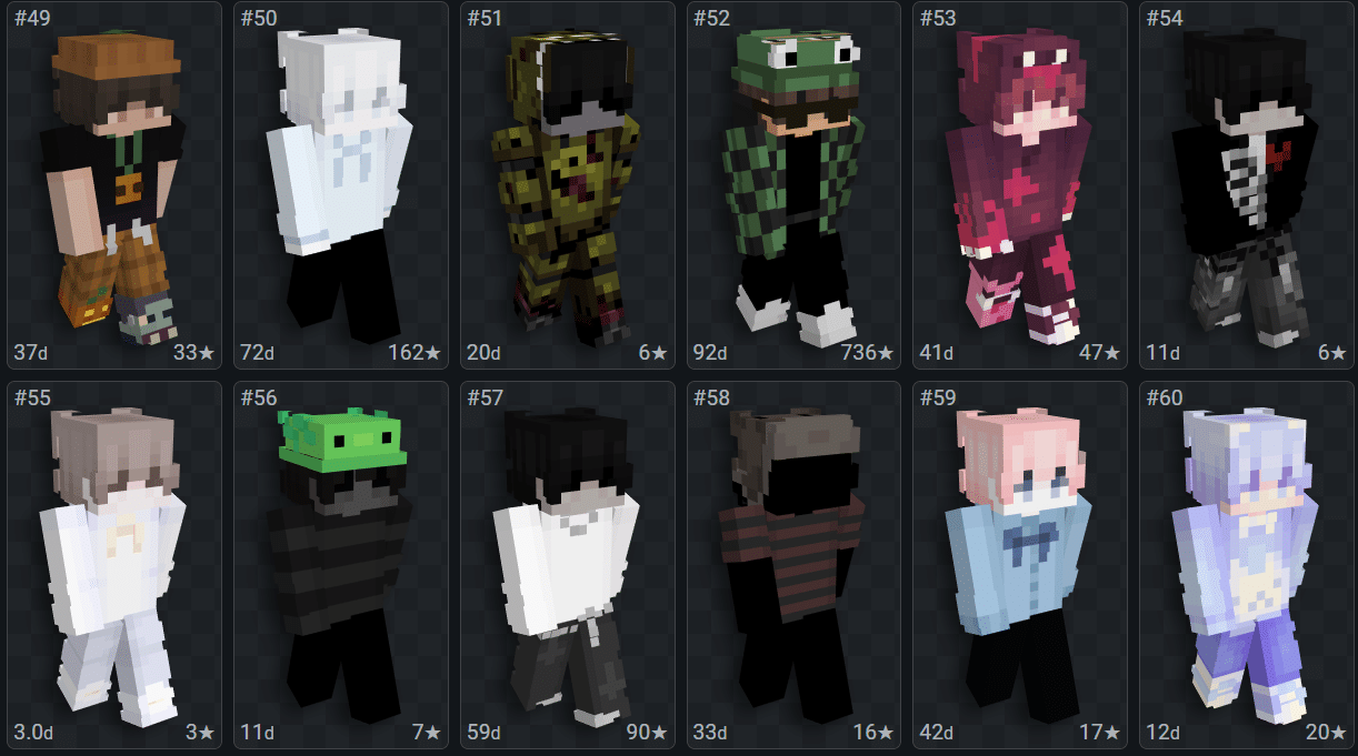 Foto da interface do site NameMC, sobre o tema Skins. (Divulga&ccedil;&atilde;o / Internet)