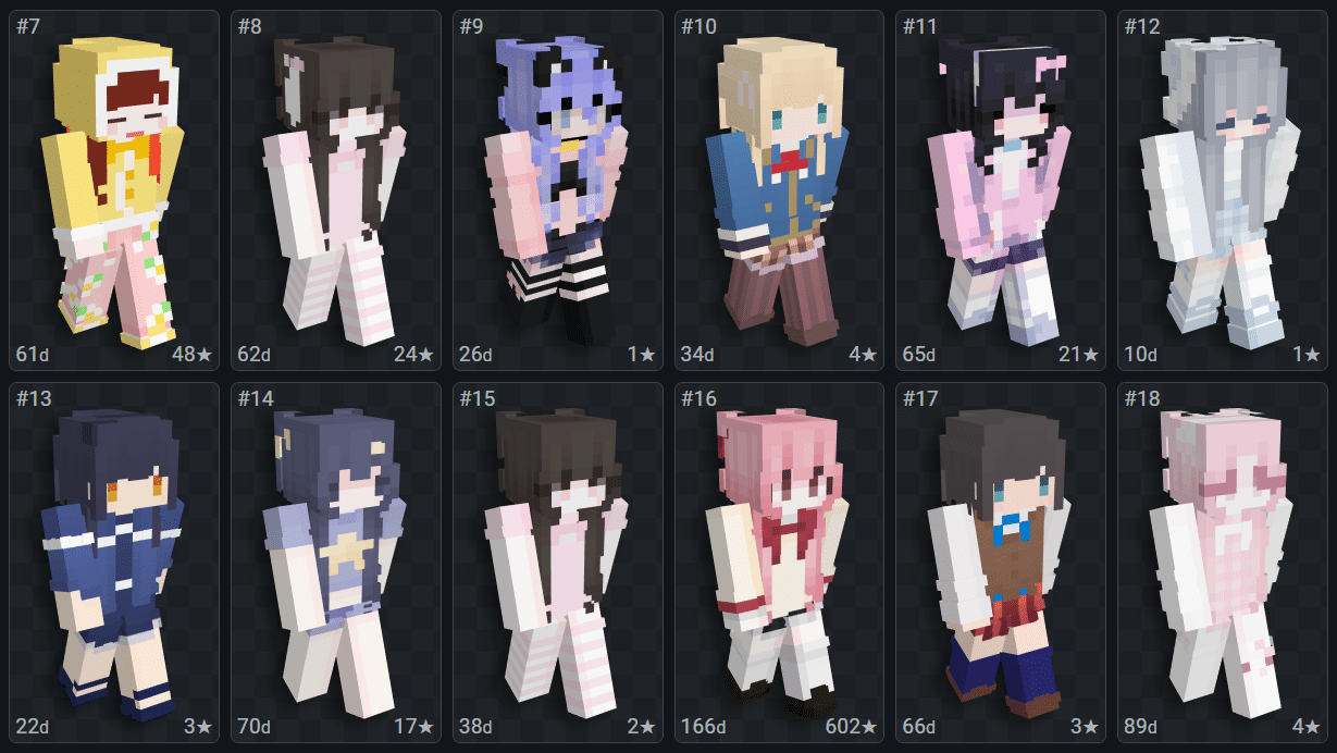 Foto da interface do site NameMC, sobre o tema skin Fofas. (Divulga&ccedil;&atilde;o / Internet)