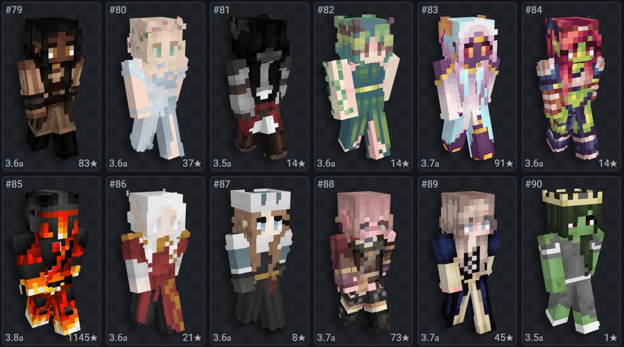 Foto da interface do site NameMC, sobre o tema skin de Fantasia. (Divulga&ccedil;&atilde;o / Internet)