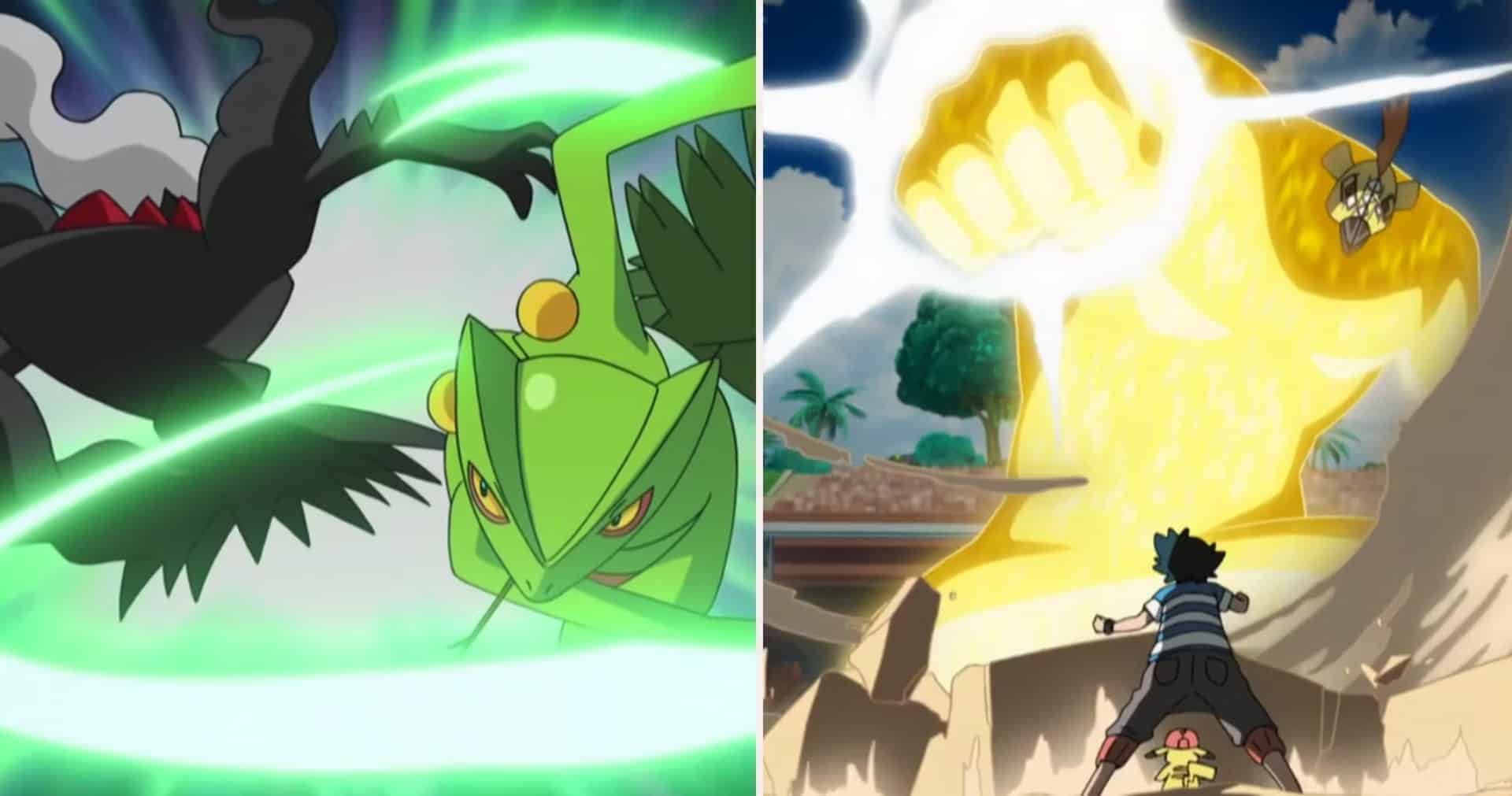 Imagem de 2 cenas de batalhas do anime de Pok&eacute;mon. (Divulga&ccedil;&atilde;o / Internet)