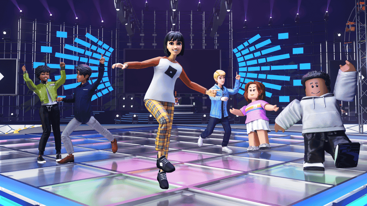 Foto de v&aacute;rios personagens dan&ccedil;ando ao som dos IDs de m&uacute;sicas Roblox. (Divulga&ccedil;&atilde;o / Internet)