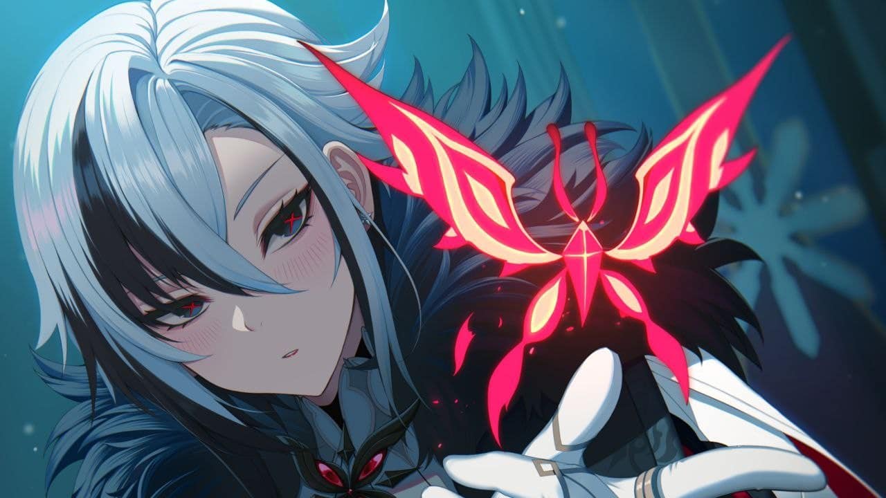 Imagem art&iacute;stica da suposta personagem de Genshin Impact, Arlecchino.