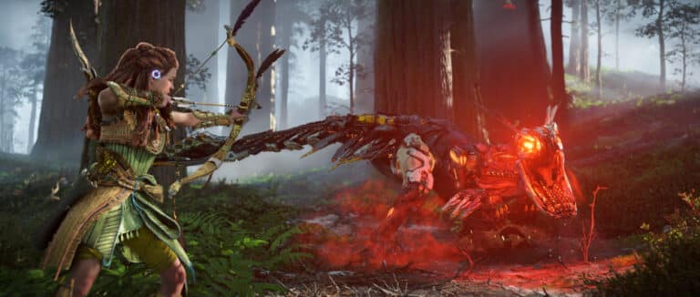 Aloy em combate durante Horizon Forbidden West