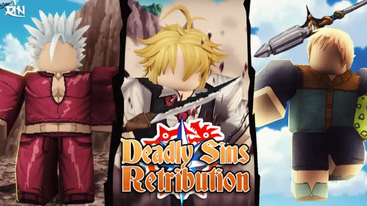 Foto art&iacute;stica de Deadly Sins Retribution e seus principais personagens: Ban, Meliodas e King, respectivamente.