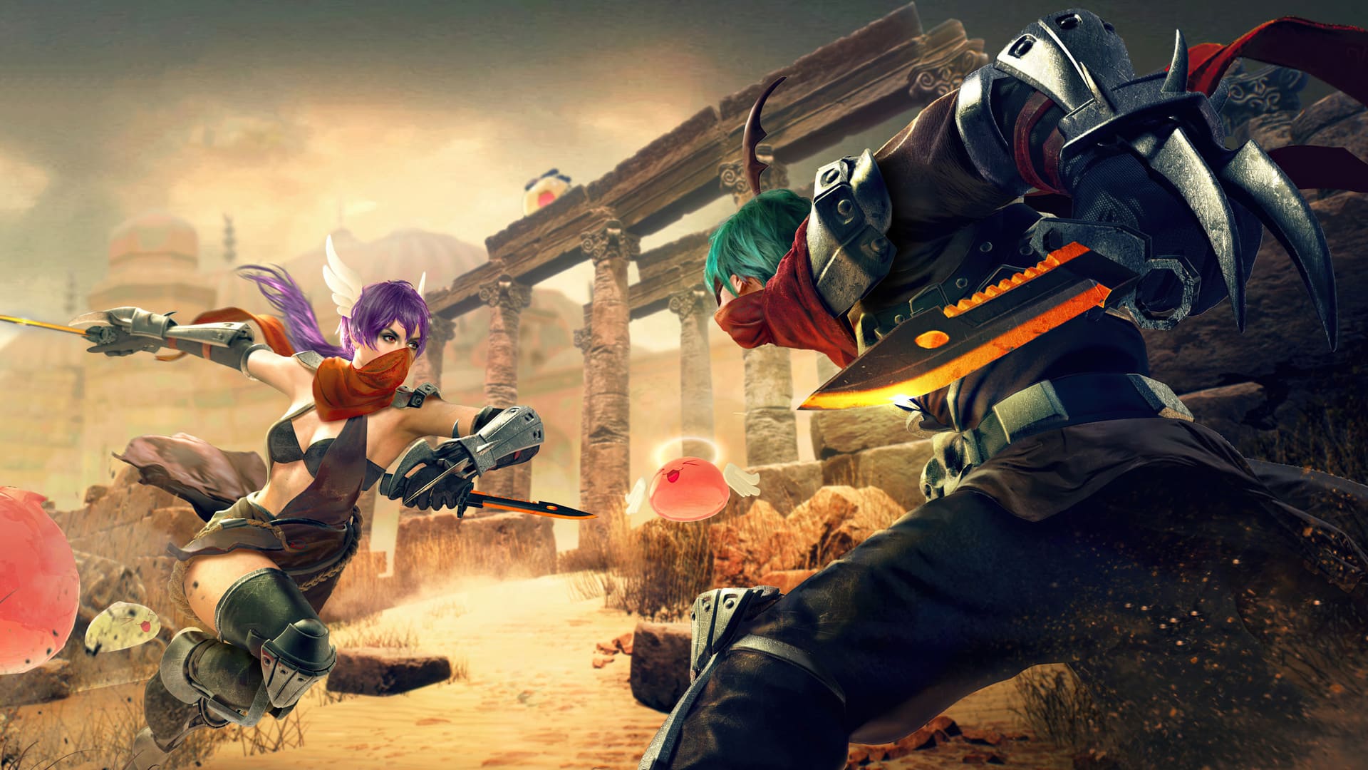 Imagem art&iacute;stica oficial do Free Fire com dois jogadores lutando pela vit&oacute;ria. 