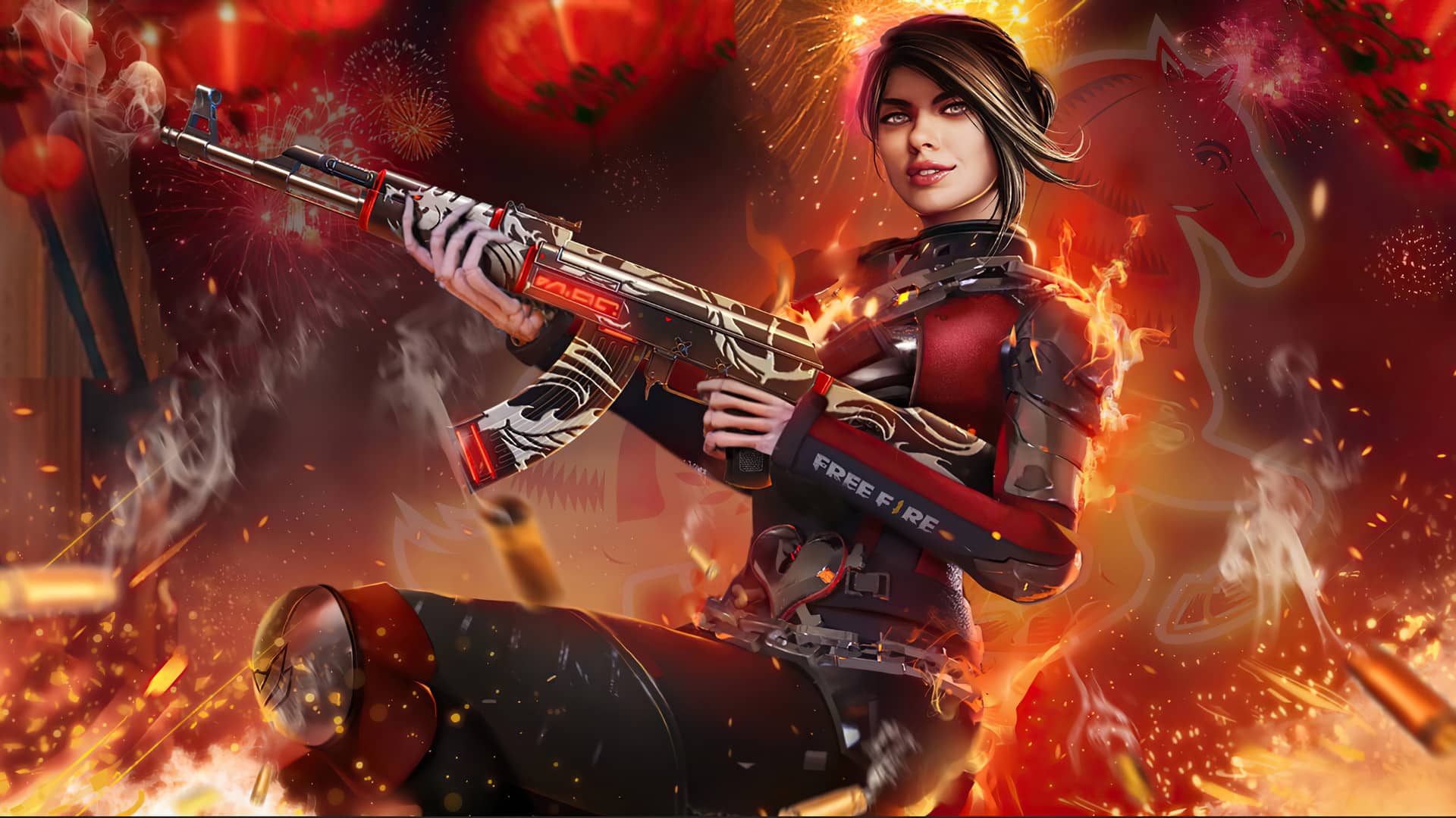 Foto de lan&ccedil;amento de lan&ccedil;amento de novas skins e armas de fogo de Free Fire.