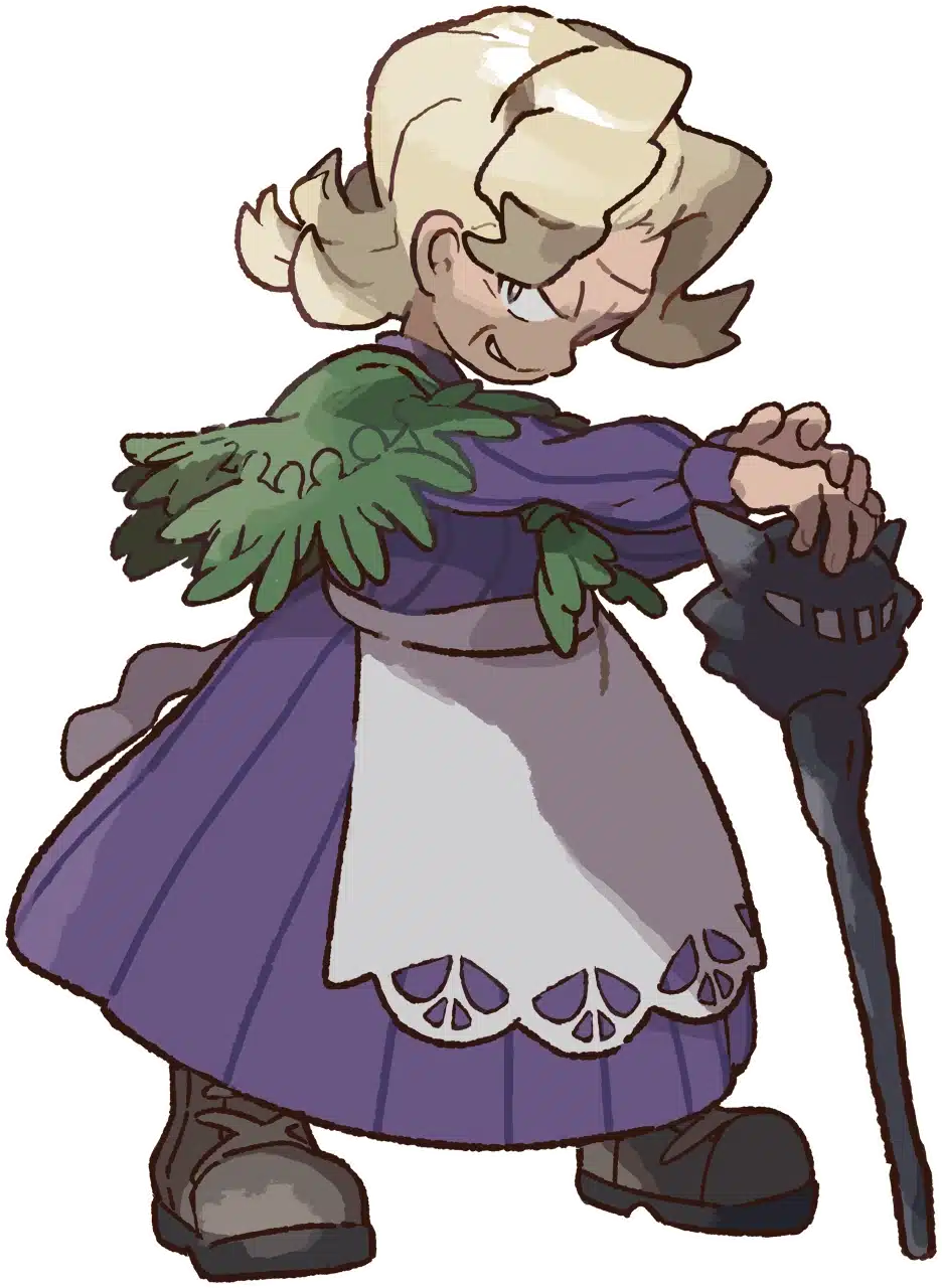 Imagem da personagem Agatha, treinadora de Pok&eacute;mon tipo Fantasma. (Divulga&ccedil;&atilde;o / Internet)