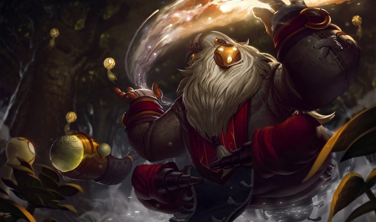 Imagem do visual festivo de Bard, um dos melhores suportes de League of Legends.