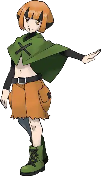 Imagem da personagem Gardenia, treinadora de Pokemon tipo Planta. (Divulga&ccedil;&atilde;o / Internet)