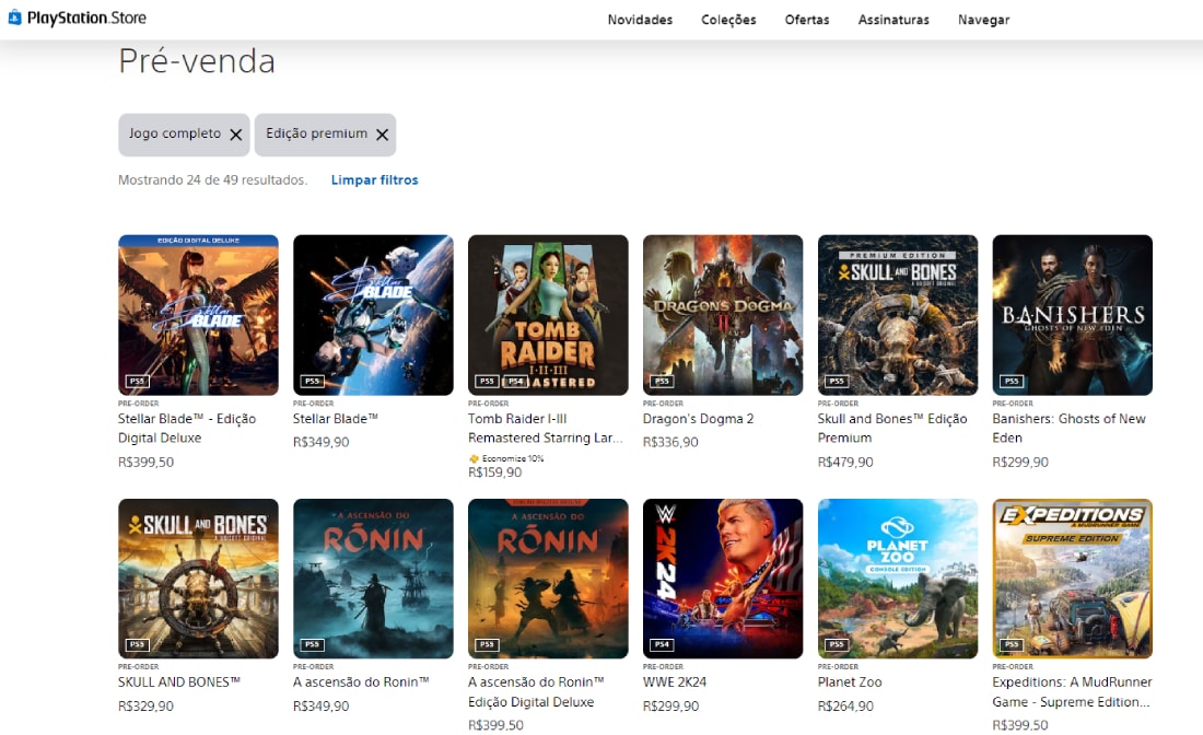 Stellar Blade como jogo mais vendido da PS Store na categoria Pr&eacute;-Venda de jogos b&aacute;sicos e edi&ccedil;&otilde;es deluxe