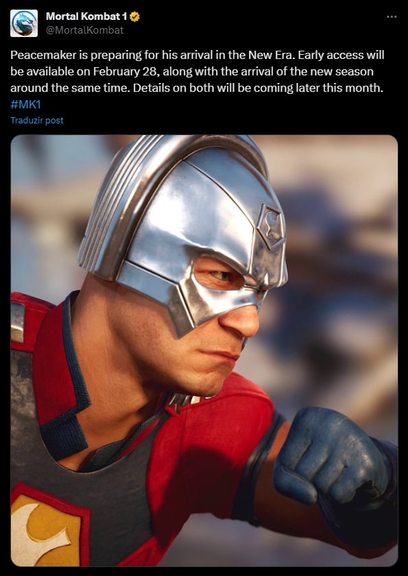 Screenshot da publica&ccedil;&atilde;o no Twitter de Mortal Kombat 1