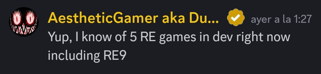 Screenshot de mensagem do insider sobre Resident Evil