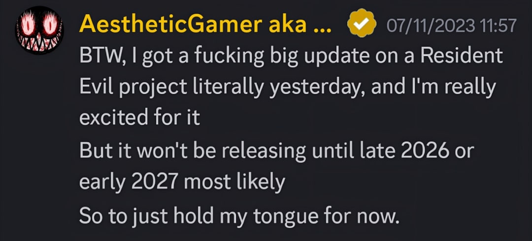 Screenshot de mensagem do insider sobre Resident Evil