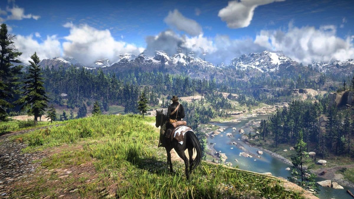 Imagem do jogo Red Dead Redemption 2 com gr&aacute;ficos modificados no m&aacute;ximo.