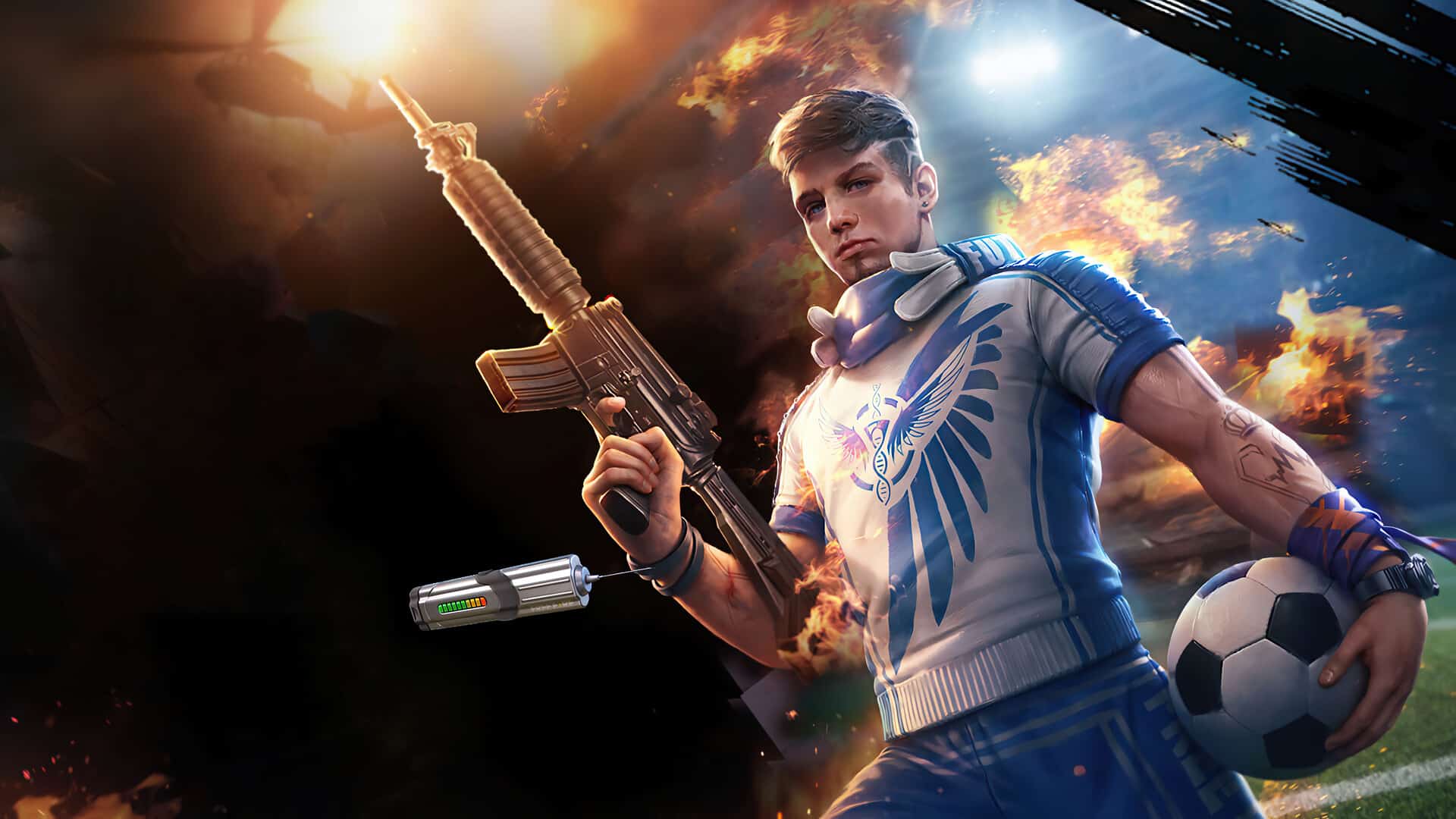 Imagem oficial do personagem Luqueta de Free Fire. Introduzindo c&oacute;digos para bio do FF