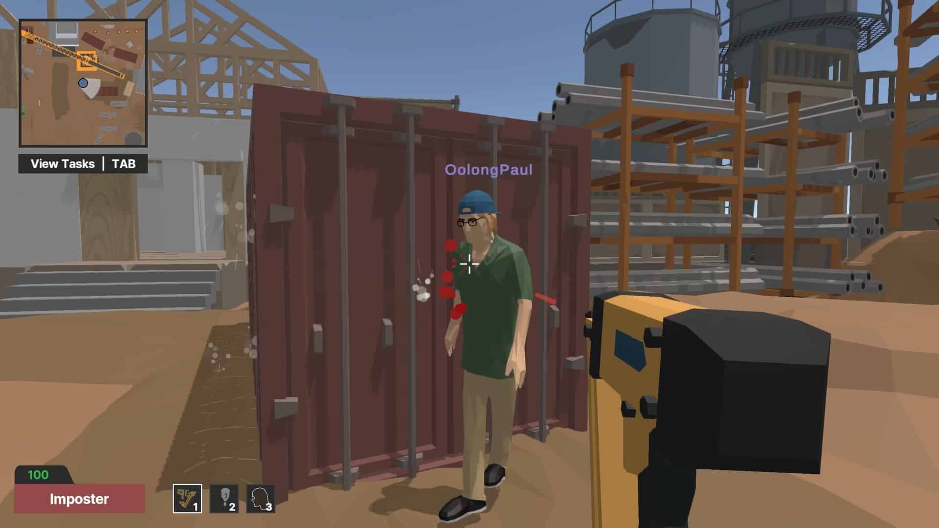 Imagem de um jogador Impostor eliminando um trabalhador em Deducto.