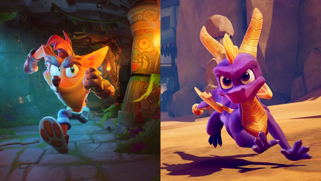 Montagem com imagens de Crash e Spyro