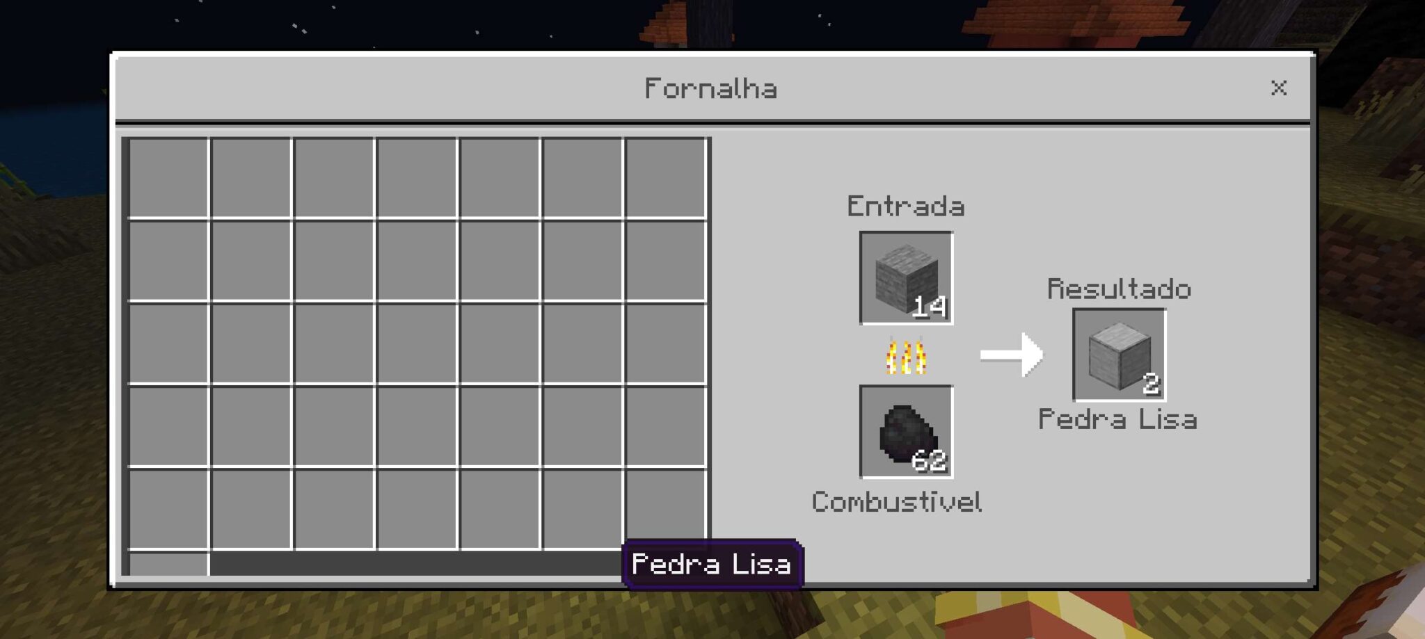 Imagem do bloco de pedra sendo processado em uma fornalha para se transformar em pedra lisa no Minecraft. (Divulga&ccedil;&atilde;o / Internet)