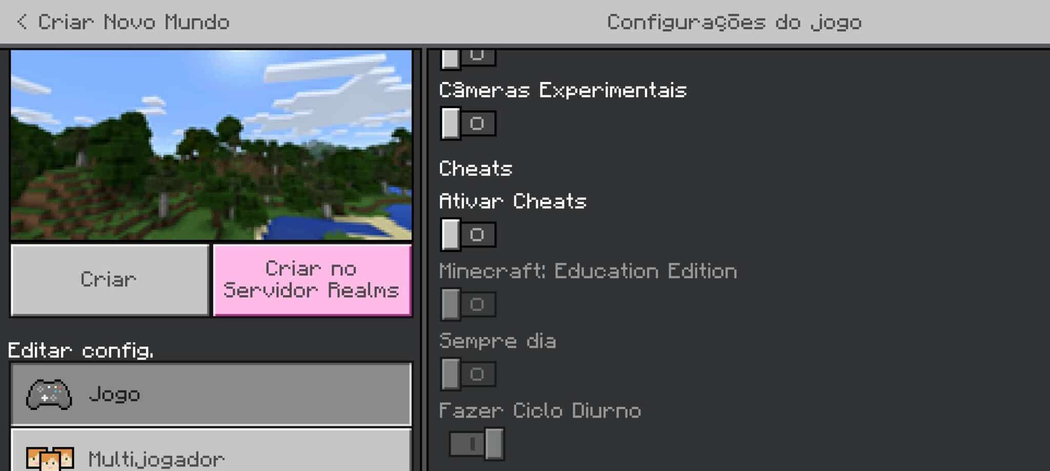 Foto tutorial sobre como ativar a op&ccedil;&atilde;o cheats no Minecraft. (divulga&ccedil;&atilde;o / Internet)