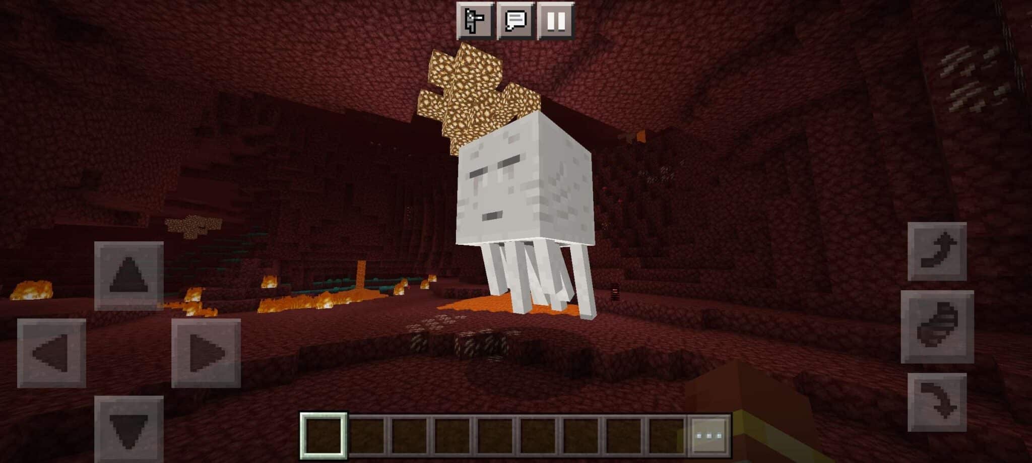 Imagem da dimens&atilde;o do Nether com o mob Ghast voando no local. (Divulga&ccedil;&atilde;o / Internet)