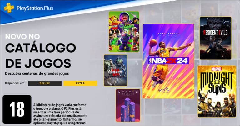 PlayStation Plus: Confira os jogos de Março (2024) Imagem promocional do Catálogo de Jogos de Março de 2024 na PlayStation Plus Extra e Deluxe
