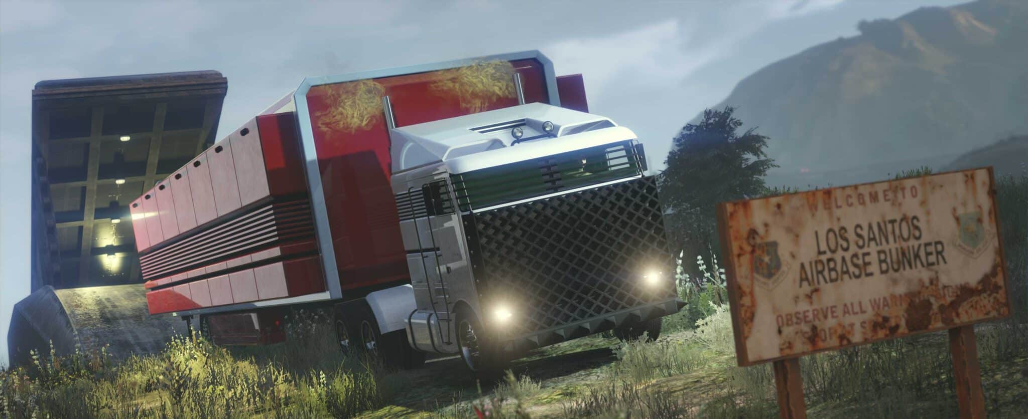 Imagem do Centro de Opera&ccedil;&otilde;es M&oacute;vel saindo de um Bunker.