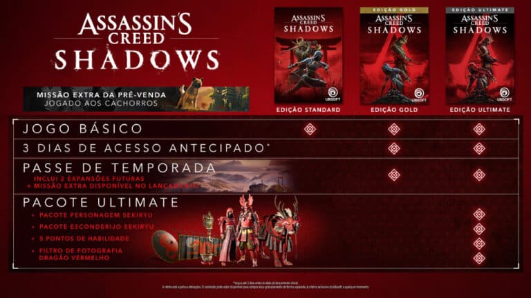Diferen&ccedil;as de b&ocirc;nus nas vers&otilde;es de Assassin's Creed Shadows
