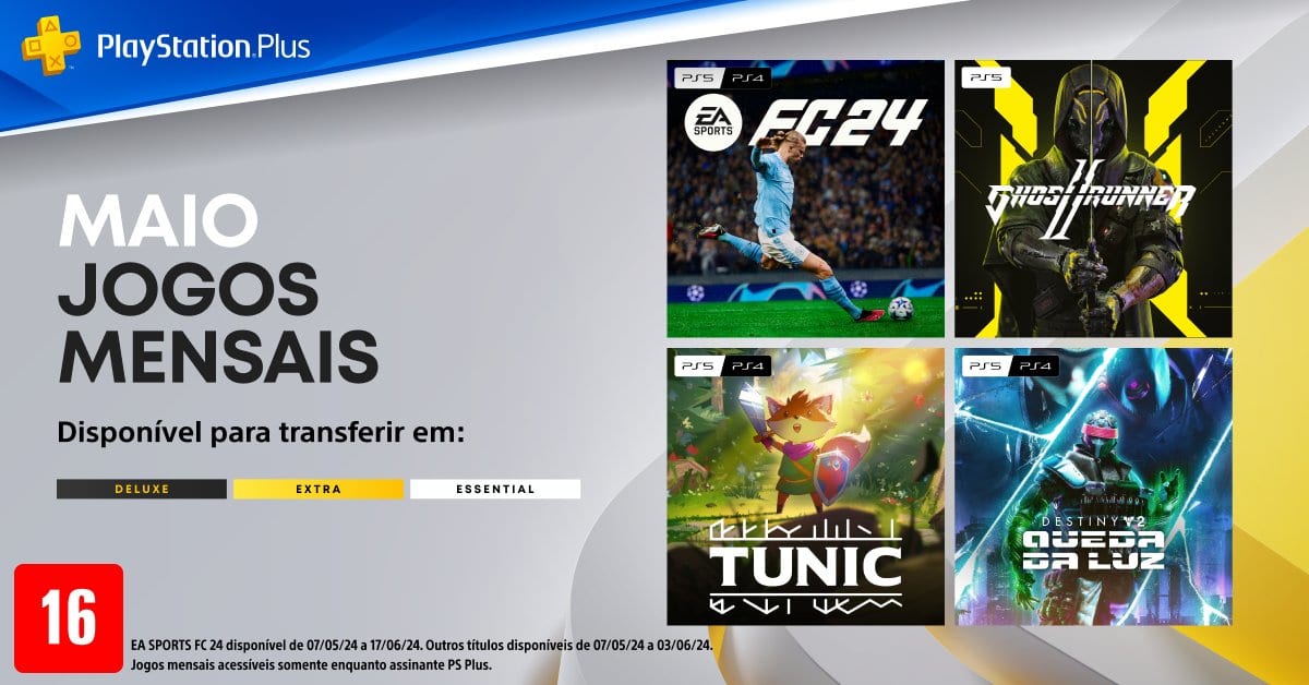 Imagem promocional do Cat&aacute;logo de Jogos de Maio de 2024 na PlayStation Plus Extra e Deluxe