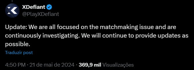 Screenshot da publica&ccedil;&atilde;o feita pelo perfil de XDefiant